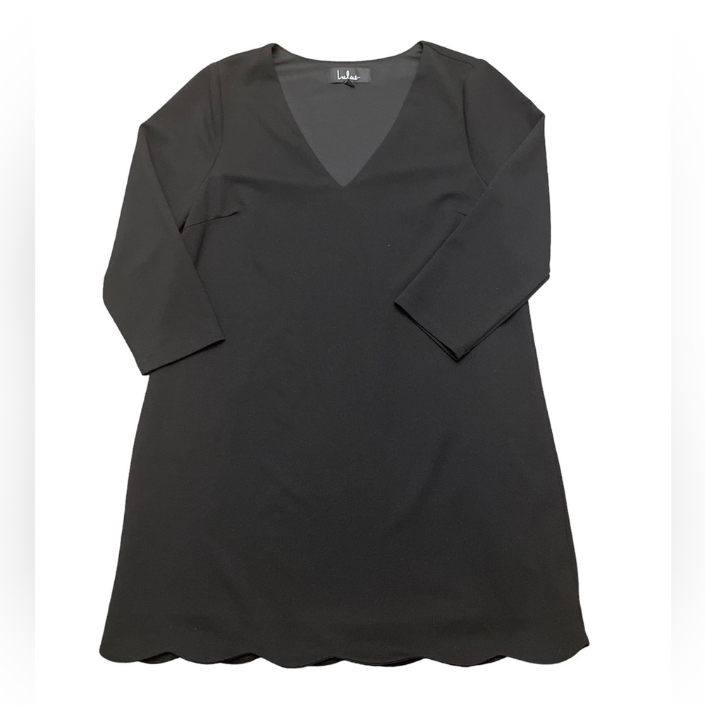 Lulus Black Skater Dress Scallop Hem Sz M 3/4 Sleeves